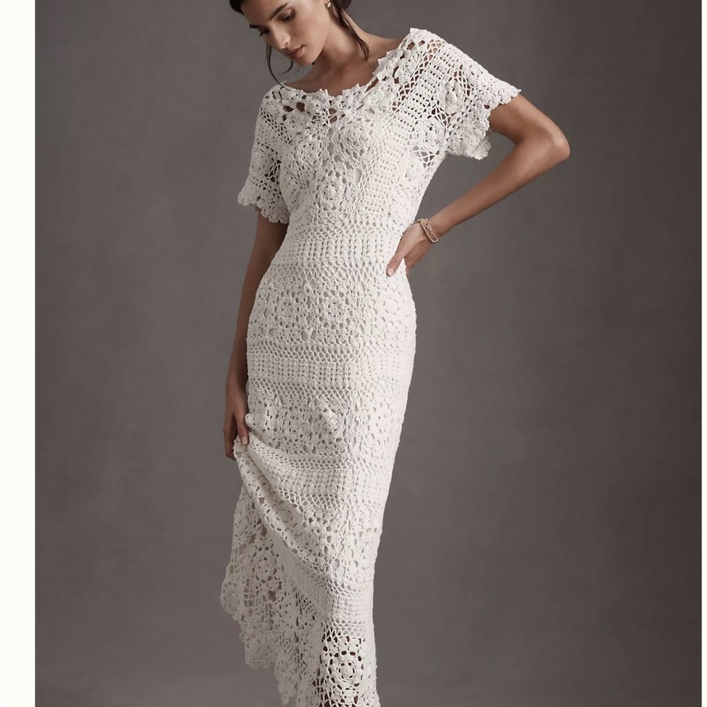Elegant White Crochet Dress BHLDN